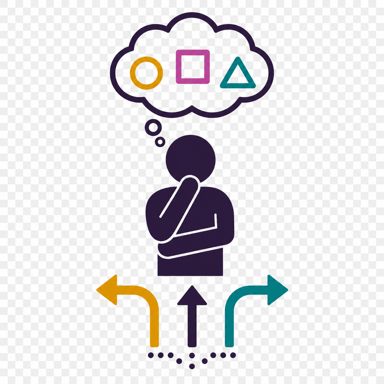 Person Pondering with Colorful Thinking Graphic